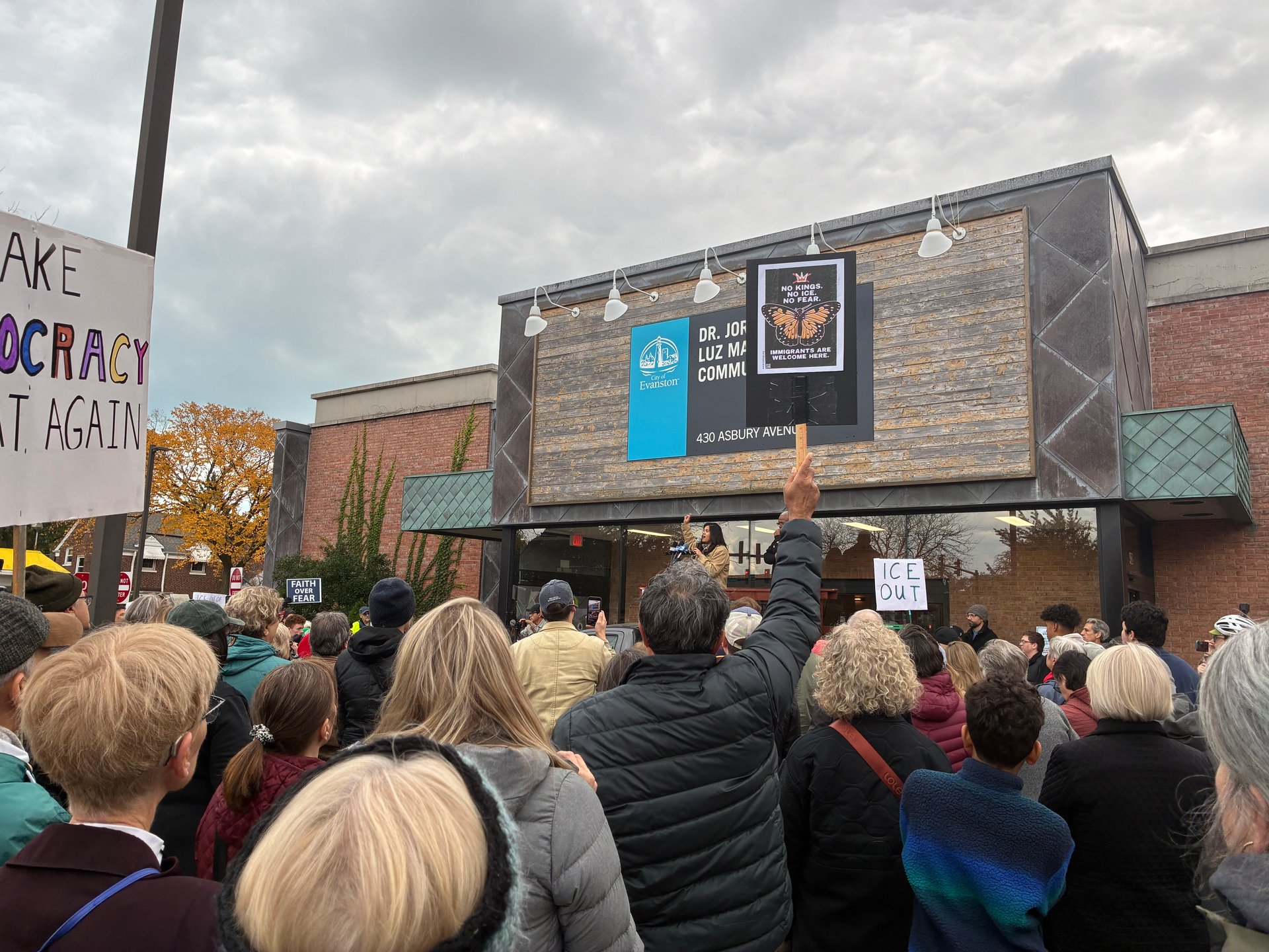 A protest against ICE in Evanston, Illinois